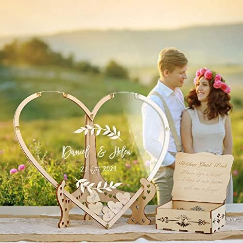 Wedding Guest Book Alternative,with Box and Small Hearts,Personalized Heart Drop Guest Sign for Rustic Wedding Decorations,Anniversary and Birthday(style12, Heart) - Image 2