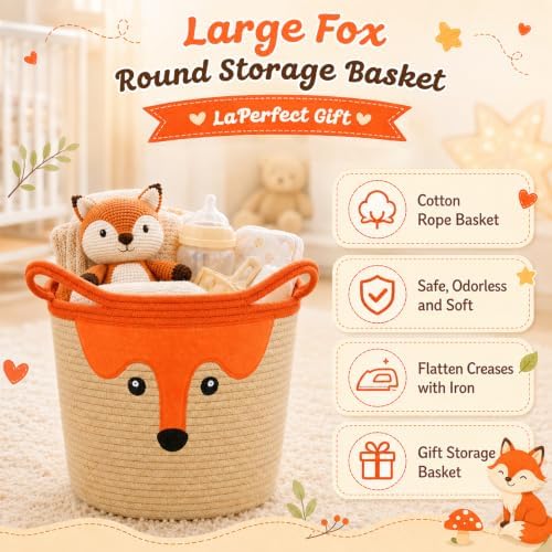 Cute Fox Basket for Nursery, Large Blanket Gift Basket,14"D×11"H - Image 2