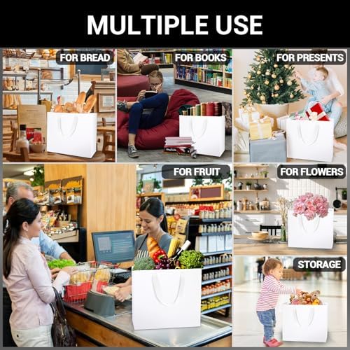 EUSOAR Large Size White Gift Wrap Bags, 25 Pack 12.5x4.5x11" Paper Heavy Duty Bags with Handles in Bulk, for Wedding, Grocery, Boutique, Retail, Business, Party Favors, Baby Showers, Birthdays - Image 4