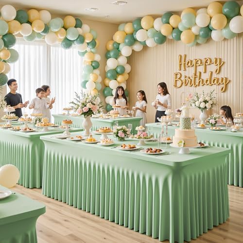 8 Pack Sage Green Table Cloth for 6 Foot Rectangle Tables Spandex Fitted Tablecloth 6ft Stretch Table Covers Skirt Green Banquet Tablecloths Wrinkle Free Tablecloth for Party Wedding Birthday Event - Image 3
