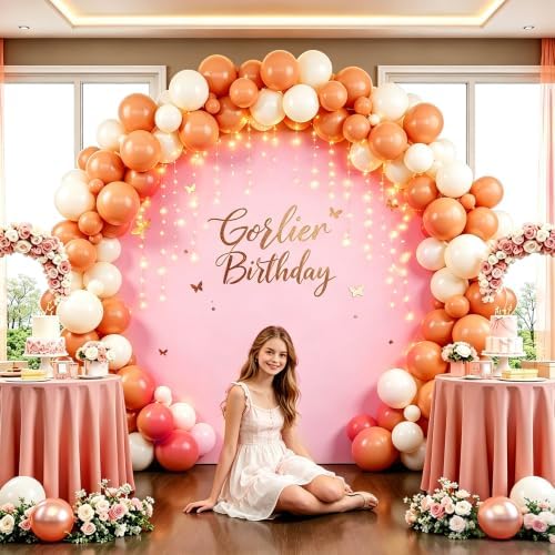Gallety 7.2FT Pink Round Backdrop Cover with String Lights, Adjustable Fit for 5FT–7.2FT Circle Arch Stands, 4 Metal Clips & 24 Clear Clips, Circle Backdrop Cover for Wedding, Birthday & Baby Shower - Image 5