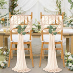 QueenDream Champagne Chair Sashes Wedding Aisle Decorations: 16 Packs 8ft Long Draping Fabric Sheer Church Chair Cover Bulk for Party Banquet - Image 2