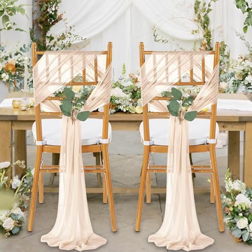QueenDream Champagne Chair Sashes Wedding Aisle Decorations: 16 Packs 8ft Long Draping Fabric Sheer Church Chair Cover Bulk for Party Banquet - Image 2