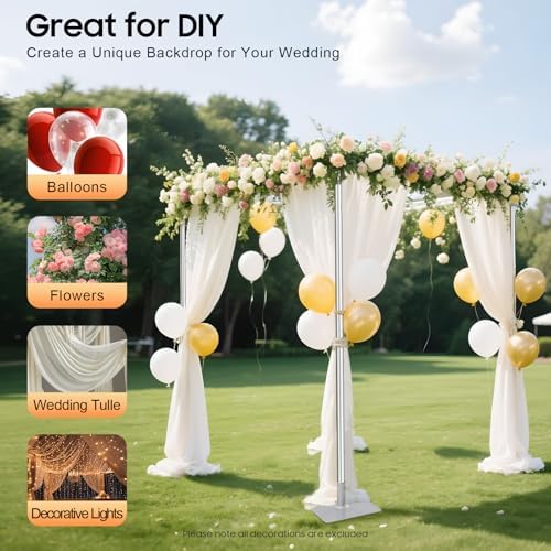 10ft x 10ft x 10ft Adjustable 4 Post Hardware Kit, Heavy Duty Backdrop Canopy Kit, Outdoor Wedding Arch Backdrop Stand for Party Birthday Ceremony Event Decorations, Silver - Image 3