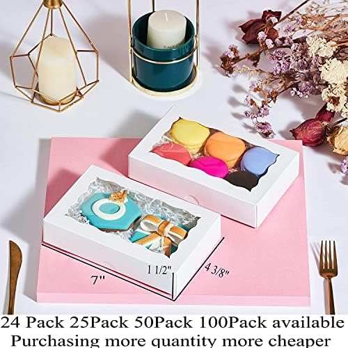 RomanticBaking 50 Pack White Cookies Boxes 7 x 4 3/8 x 1 1/2inches Auto-Popup Sturdy Bakery Boxes with Window,Macaron Boxes Hot Chocolate Bombs Boxes Cakesicle Boxes - Image 3
