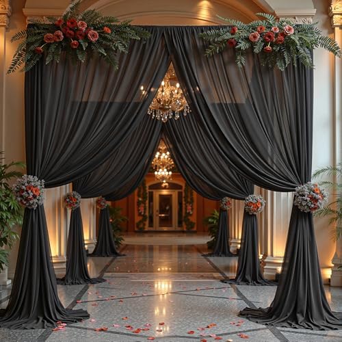 40ft x 10ft Black Backdrop Curtain Drapes, Wrinkle-Free Sheer Chiffon Fabric Photo Background Panels for Wedding Arch Party Ceremony Stage Photography Decorations - Image 3