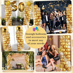 2 Sets Metallic Gold Balloon Column Stand Kit with 100 Balloons Adjustable Balloon Tower Stand with Bases for Floor Gold Confetti Balloons Column Kit for Shower Birthday Wedding Back to School Party - Image 6