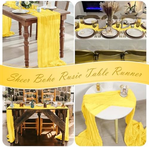 30 Pack Lemon Yellow Cheesecloth Table Runner 17 x 108 inch Cheese Cloth Table Runners 9ft Yellow Table Runner Rustic Romantic Sheer Gauze Runner for Wedding Party Baby Shower Table Decoration - Image 7