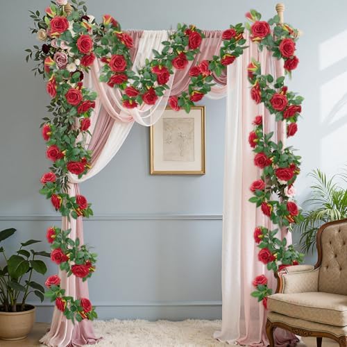 U'Artlines 5 Pack Artificial Red Rose Garlands Flower Vines 32.5 ft - Image 6
