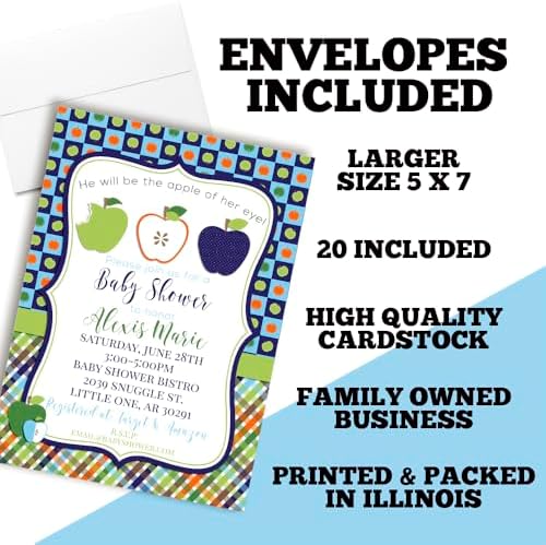 Amanda Creation Custom Baby Shower Invites Apple Baby Shower Invitation 20 5x7 Custom Personalized Apple Themed Invites With Envelopes - Image 6