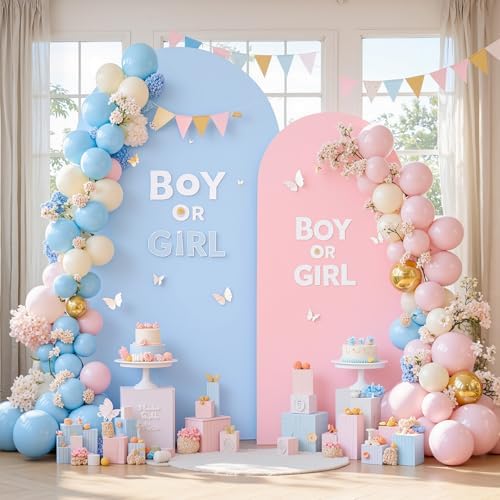 Pink and Blue Arch Backdrop Cover 7.2FT 6FT Wedding Arch Covers Set of 2 Arches Covers Stretchy Backdrop Spandex Arch Backdrops Double-Color for Party Baby Shower Gender Reveal Boy or Girl Decoration - Image 2