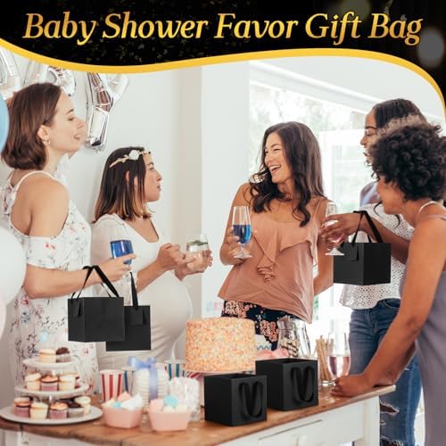 Windyun 50 Pcs Mini Paper Gift Bags with Handle 6 x 6 x 6'' Square Small Favor Bag with DIY Thank You Tag for Christmas Birthday Wedding Bridal Shower Bridesmaid Graduation Party (Black) - Image 6