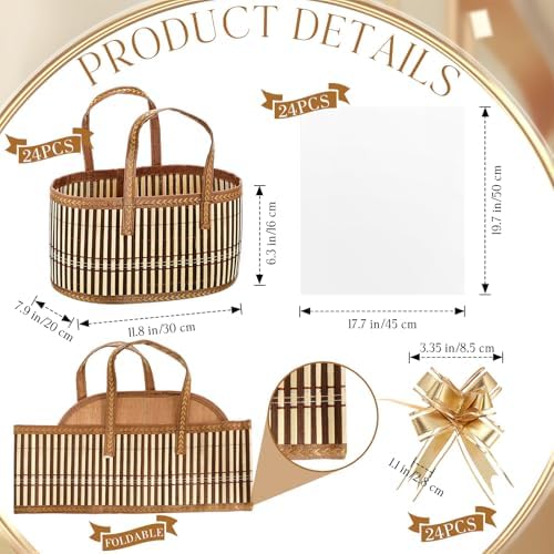 Reallnaive 24 Set Baskets for Gifts Empty Sturdy Woven Bamboo Gift Basket with Bags and Ribbons for Christmas Thanksgiving Birthday Mothers Day Housewarming Party Wrapping, 12"x 8"x 6" - Image 2