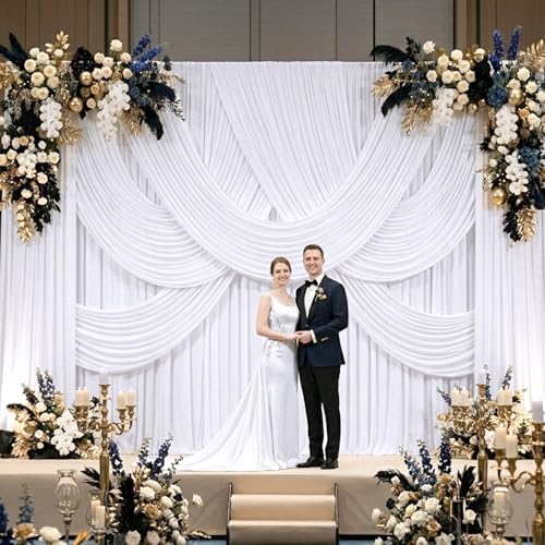 50ft×10ft Wrinkle Free White Backdrop Curtain for Parties, 10 Panels 5×10ft Polyester Photo Backdrop Drapes Wedding Back Drop Cloth for Birthday Baby Shower Photography Background Curtains - Image 4