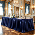 17ft Length Navy Blue Satin Table Skirt Rectangle Tables Wrinkle Resistant - Image 6