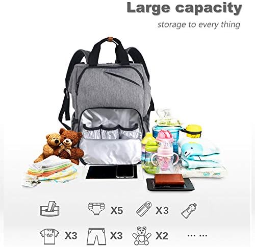 Hap Tim Diaper Bag Backpack,Large Capacity Travel Back Pack Maternity Baby Nappy Changing Bags, Double Compartments with Stroller Straps,Waterproof,Grey (US7340-G) - Image 2