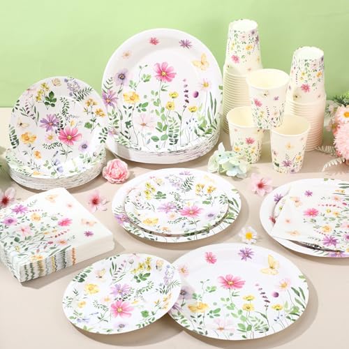 Wildflower Party Decorations, Paper Plates Napkins Cups Serve 50,Watercolor - Image 4