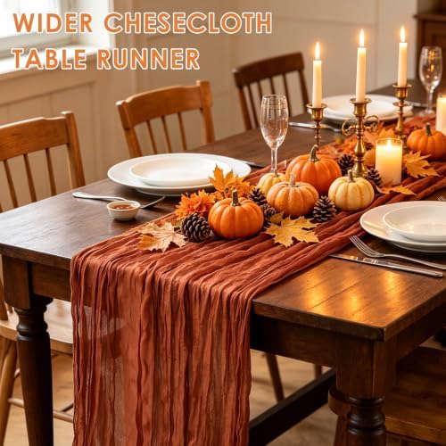 BLUETOP 10 Pack Terracotta Cheesecloth Table Runners 35x120 Inch, 10FT Rustic Burnt Orange Cheese Cloth Table Runner for Wedding Bridal Shower Baby Shower Birthday Holiday Decor - Image 2