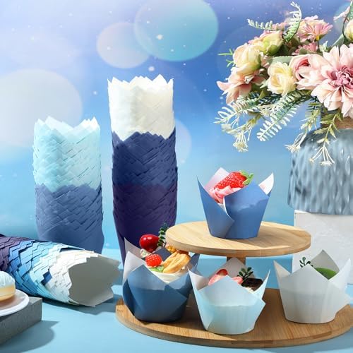 Havawish 500 Pcs Jumbo Gradient Blue Tulip Cupcake Liners, Party Cupcake Baking Liners Greaseproof Wrappers Muffin Liner Holders for Wedding Birthday Baby Shower Holiday Party Baking Cups - Image 4