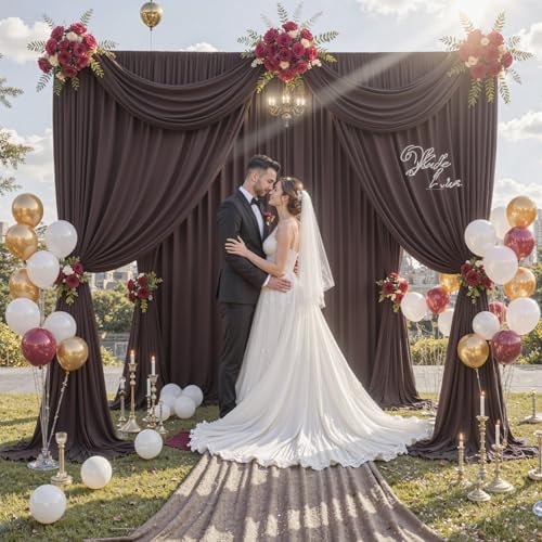 40 ft x 10 ft Wrinkle Free Brown Backdrop Curtain for Parties, Wedding Brown Photo Backdrop Drapes, Fabric 8 Panels 5ft x 10ft for Baby Shower Photoshoot Engagement Birthday Photography Background - Image 3