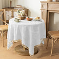 Boho Crochet Cotton Lace Tablecloth Rectangle 60 x 60 Inch White by Chorowl