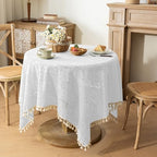 Boho Crochet Cotton Lace Tablecloth Rectangle 60 x 60 Inch White by Chorowl