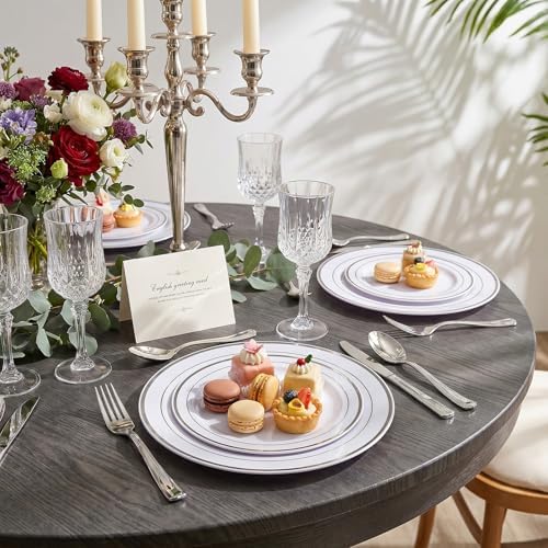 I00000 102 Pcs Silver Plastic Plates, Premium Silver Disposable Plates - Image 2