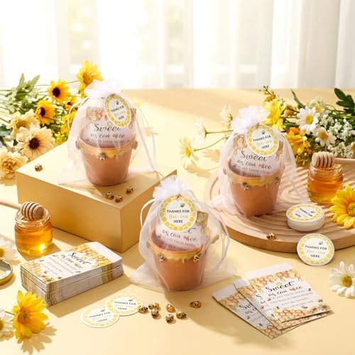 Ctosree 50 Sets Sweet As Can Bee Baby Shower Favors for Guests Honeybee Seed Packets Bulk Include Self Adhesive Seed Packets Flowerpot Thank You Tags Organza Bags for Sweet Bee Theme Baby Shower - Image 3