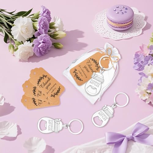 50Pcs Popping Bottle Openers Baby Shower Party Favors for Guests, Silver Bottle Opener Return Gift and Souvenirs with Organza Bags Thank You Cards for Theme Decoration Supplies（Silver） - Image 4