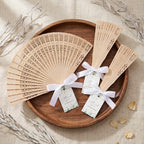 Quzzil 50 Sets Wooden Hand Fan Sandalwood Wood Handheld Folding Fans with Ribbon Thank You Tag for Wedding Guests Baby Shower Birthday Bridal Gifts Party Favors (White,Leaf) - Image 6