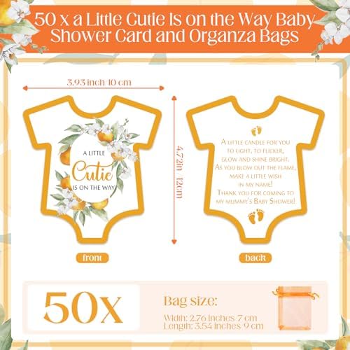 MTLEE 50 Sets Orange Baby Shower Candles Favors with Cards and Bags - Image 3