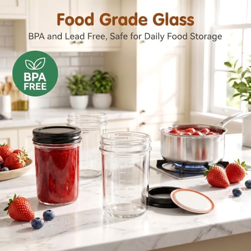 QAPPDA 8oz Mason Jars with Black Lids, 24 Pack Small Glass Jars Set - Image 6