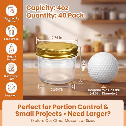 QAPPDA 4oz Glass Jars With Gold Lids,Mini Mason Jars Canning Jars - Image 2