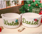 Personalized Cute Small Woven Basket with Handles, Custom Cotton Rope Room Shelf Storage Basket, Empty Decorative Gift Basket, Decorative Round Bin for Nursery Bedroom Bathroom (Style F) - Image 3