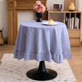vctops Farmhouse Blue Gingham Ruffle Table Cloth, Boho Cotton Linen Tablecloth, Washable Table Cover for Round Table Baby Shower Kitchen Party Wedding Decor (Blue,70") by vctops