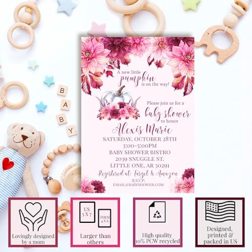 Custom Baby Shower Invites Watercolor Pumpkin Baby Shower Invitations 20 5x7 Custom Personalized Pumpkin On The Way Shower Invites With Envelopes - Unique Little Pumpkins Theme - Image 2