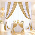 Wedding Backdrop Curtain 10ftx10ft - Gold Sequin and White Satin Drapes - Image 5