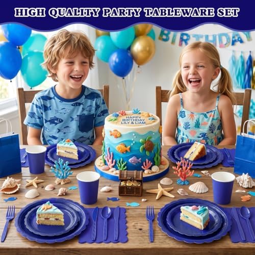 Vyntra 350 Pcs Navy Blue Paper Plates and Napkins Party Supplies - Image 6