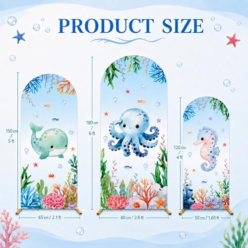 3Pcs Under The Sea Party Decoration Ocean Arch Backdrop Cover Set Underwater Milk Silk Fitted Arch Stand Cover for Summer Marine Theme Birthday Baby Shower Decor Fits 4ft 5ft 6ft - Image 2