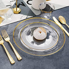LIYH 60 Pcs Clear and Gold Plastic Plates Heavy Duty Clear Disposable Plates for Party Gold Plastic Plate for Wedding Birthday Include 30 Dinner 30 Dessert Plate - Image 2