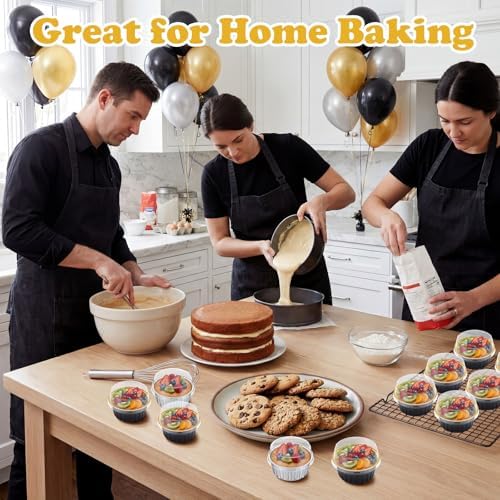 200 Pack Aluminum Cupcake Liners with Lids,Black Silver,Plain - Image 5