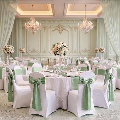50 Pcs Sage Green Satin Chair Sashes Bows, 7 x 108 Inch - Image 5