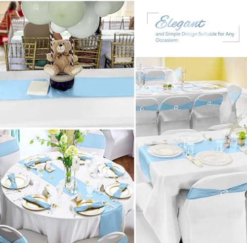 24 Pack Light Blue Satin Table Runners 12 x 108 Inch Long Sky Blue Table Runners for Rectangle Round Tables, Smooth Satin Table Runner for Wedding,Birthday Party Banquets Engagements Decoration - Image 6