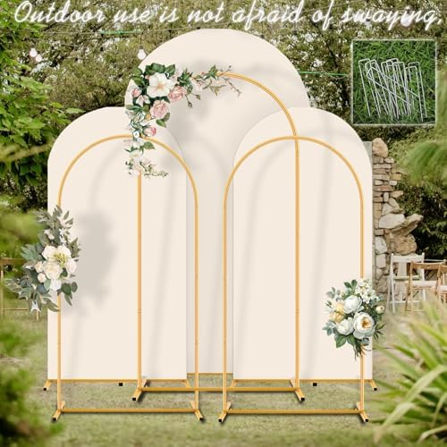 Arch Backdrop Stand Set with Cover 7.2ft,6ft x 2 Arched Frame Stand and Spandex Wedding Arch Cover & Storage Bag (Beige, 7.2Ft+6Ft+6Ft) - Image 3