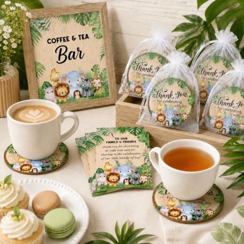 Cinrobiye 50 Set Safari Baby Shower Favor Set, Jungle Animal Cork Drink Coasters with Thank You Cards, Baby Shower Guest Favors, Safari Baby Shower Decorations, Gender Neutral Party Supplies - Image 4