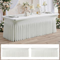NSSONBEN 2 pk Ivory Spandex Tablecloth for 8 Foot Rectangle Tables,Wrinkle Free High Stretch Cream Fitted Tablecloths with Ruffle Skirt, Elastic Spandex Table Covers 8ft for Parties Weddings Banquet by ENJOYYOURPARTY