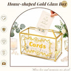 Large Wedding Card Box with Lock & Slot, House-shaped Gold Glass Box, Vintage Gift Brass Envelope Holder for Reception, Graduation, Baby Shower, Birthday, 12.5"x 5.9" x 8.8" - Image 7