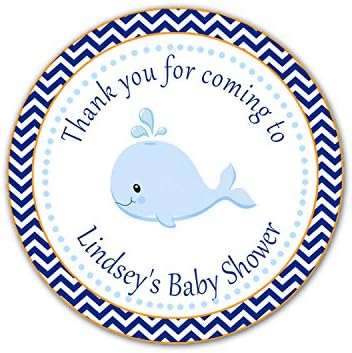 40 Personalized Stickers Blue Whale Chevron Zig Zag Polka Dots Design Thank You Party Favor Baby Shower Gift Label by Unknown