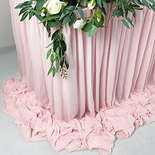 Pooling and Floating Chiffon Table Skirt with extra length, 6FT 9FT 14FT Sheer Tablecloth, Baby Shower, Birthdays Party, Main Cake Table Decoration, Wdding Table Skirt (Blush Pink, 14FT) - Image 5