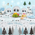 Funnymoom 452 Pcs Light Blue Christmas Party Decoration for 50, Plaid Gingham Tree Blue Xmas Paper Plates Napkins Cups Tablecloth Cutlery Straws for Winter Holiday Baby Shower Birthday Party Supplies - Image 4